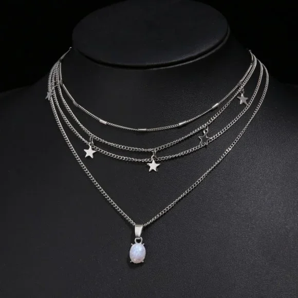 Moonstone & Silver Stars Choker Necklace - Picture 2 of 5